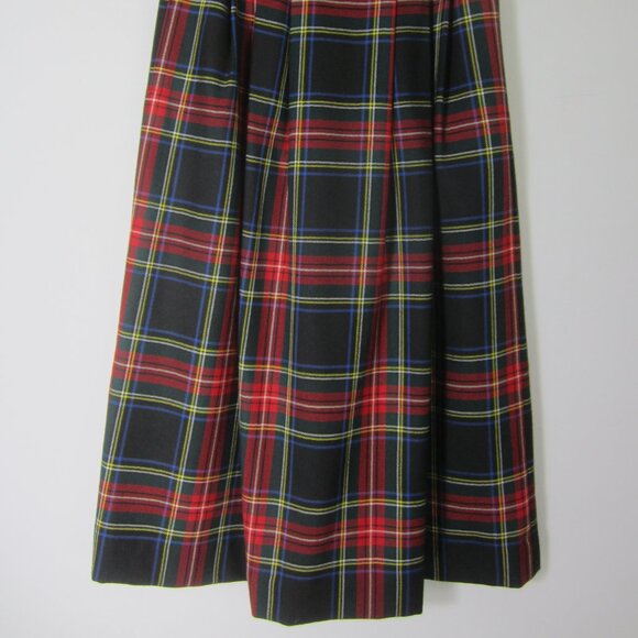 Vtg Lands End Womens P 8 Red Green Tartan Plaid Wool Pleated Midi Skirt Scotland - Picture 9 of 11